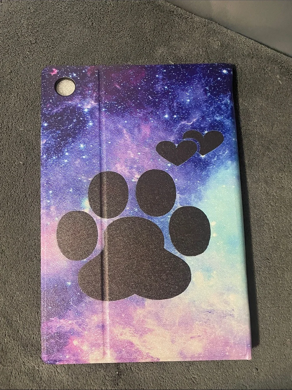 Galaxy Paw Print Tablet Cover - Black Paw on Purple Blue Gradient
